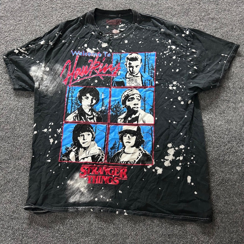 Stranger Things TShirt Womens Size 1X Black Bleach Splatter Graphic Crewneck Tee